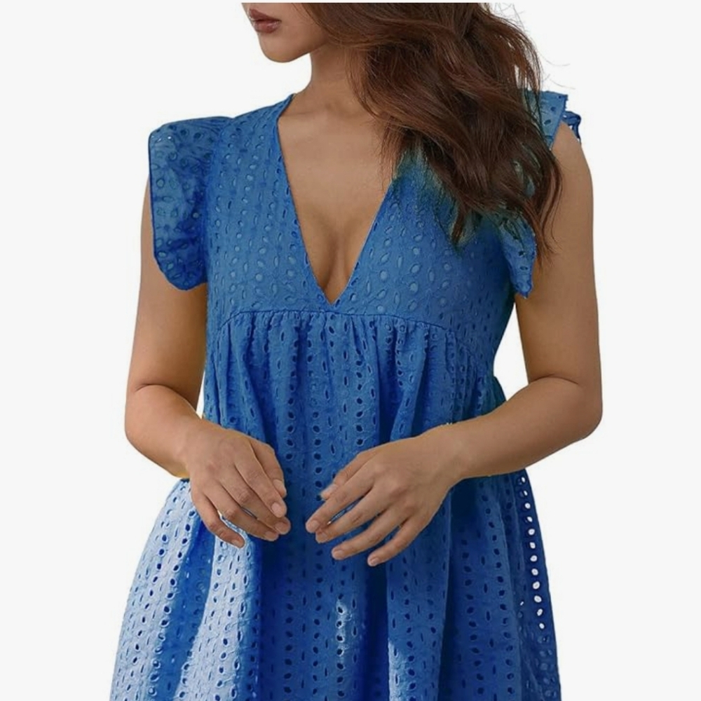 Amuver California Casual Summer Romper Dress W/Lined Pockets Women V Neck